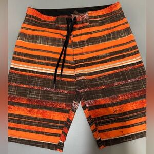 Prana Men's Orange and Brown Striped Board Shorts